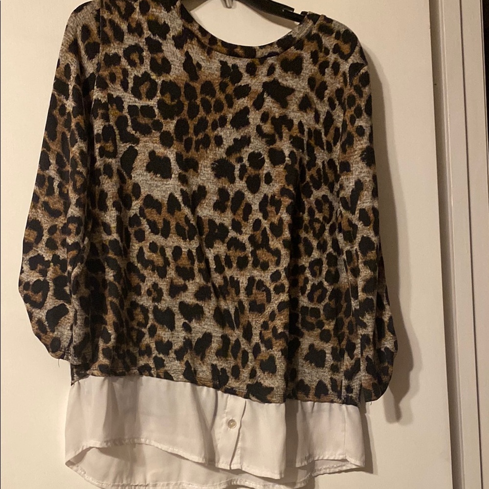 Boxy Asymmetrical Blouse with Brown and Tan Leopard Print